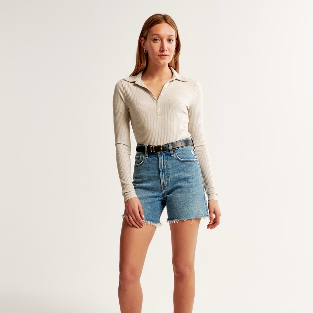 Abercrombie Long-Sleeve Wide Rib Polo Top - Picture 2 of 5
